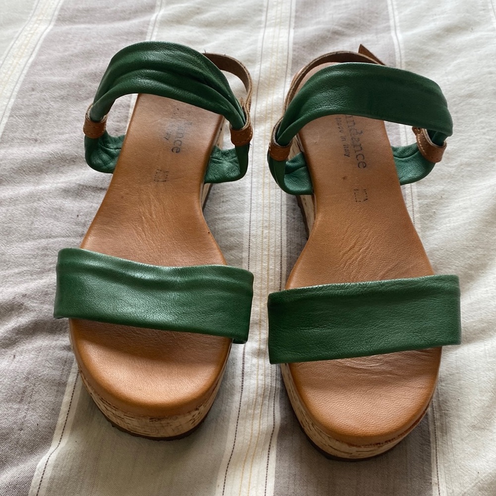 Beautiful Green and Brown Leather Sandals in Great Used Condition